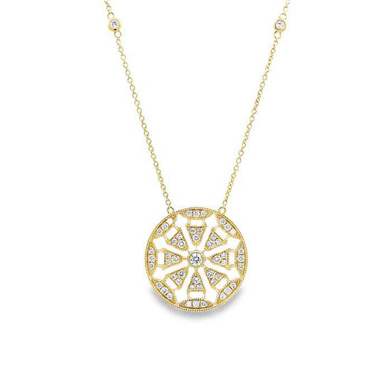 Mountz Collection Diamond Openwork Round Pendant Necklace in 14K Yellow Gold