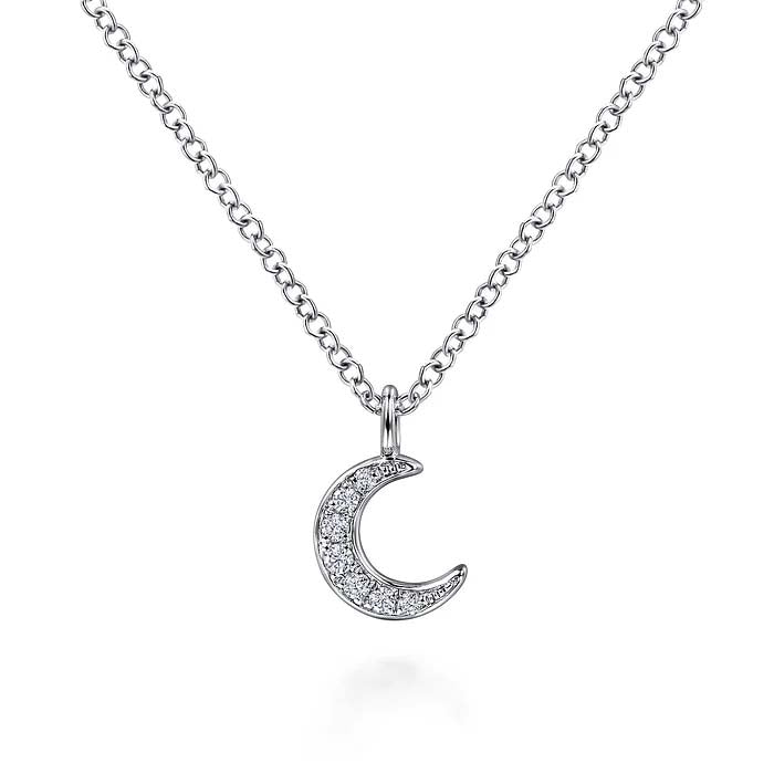 Gabriel & Co. Diamond Pave Crescent Pendant Necklace in 14K White Gold