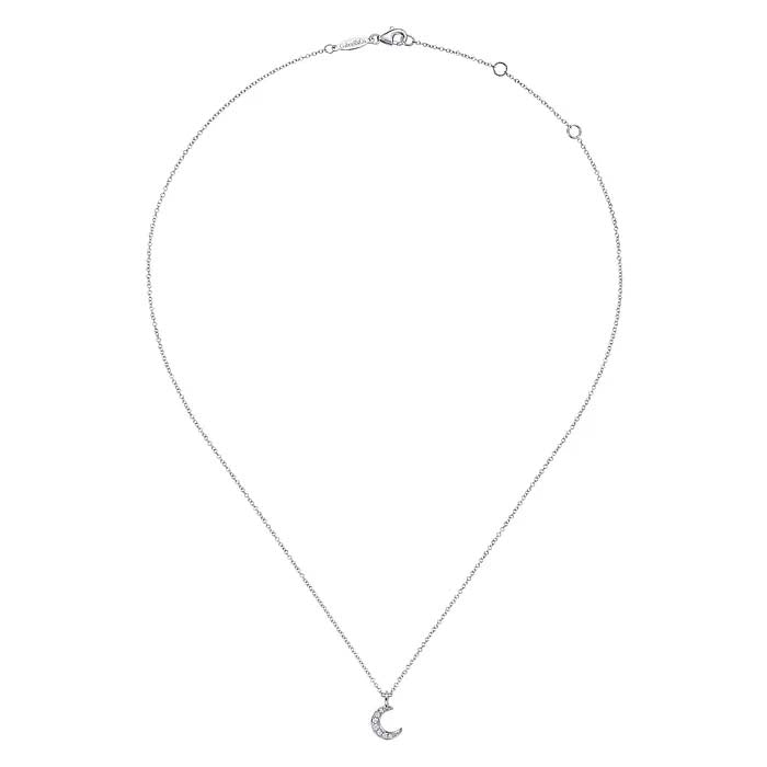 Gabriel & Co. Diamond Pave Crescent Pendant Necklace in 14K White Gold