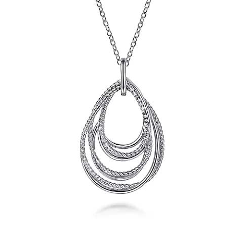 Gabriel & Co. 24" Rope Teardrop Multi Row Pendant Necklace in Sterling Silver