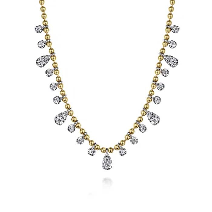 Gabriel & Co. Bujukan Diamond Droplet Necklace in 14K White and Yellow Gold