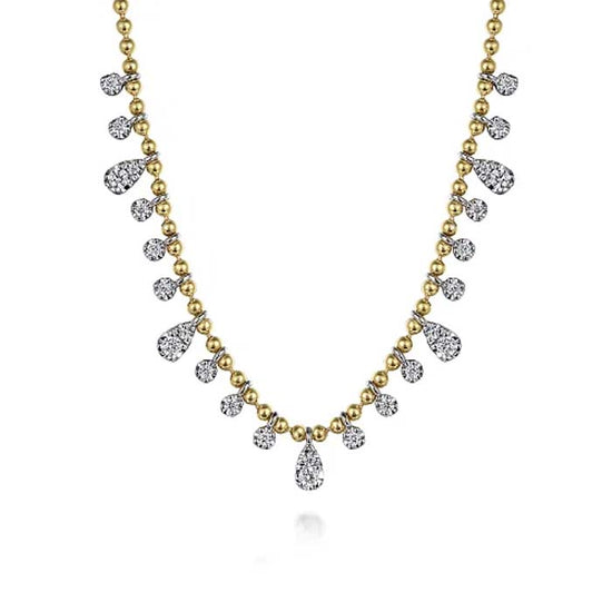 Gabriel & Co. Bujukan Diamond Droplet Necklace in 14K White and Yellow Gold