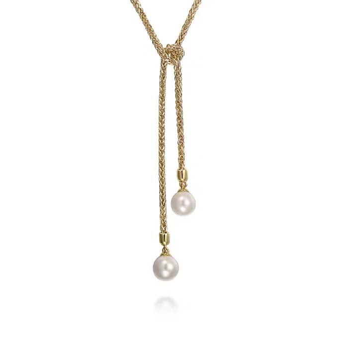 Gabriel & Co. Bujukan Pearl Wrap Around and Tie Necklace in 14K Yellow Gold