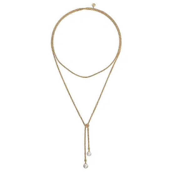 Gabriel & Co. Bujukan Pearl Wrap Around and Tie Necklace in 14K Yellow Gold