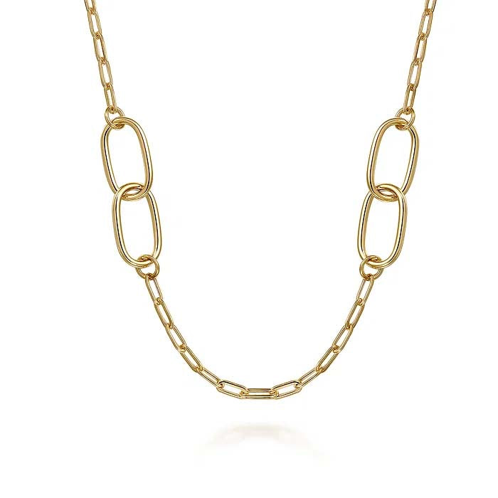 Gabriel & Co. Contemporary Oval Link Stations Necklace in 14K Yellow Gold