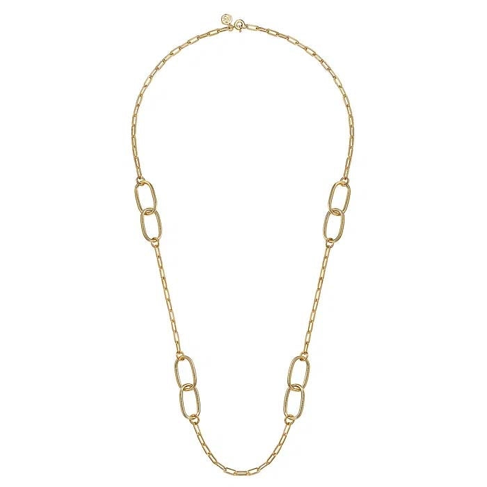 Gabriel & Co. Contemporary Oval Link Stations Necklace in 14K Yellow Gold