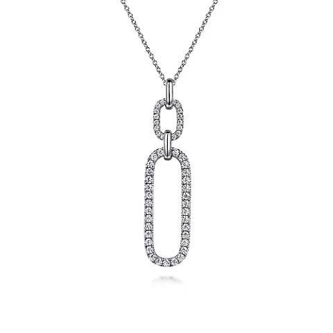 Gabriel & Co. Diamond Link Chain Drop Pendant Necklace in 14K White Gold