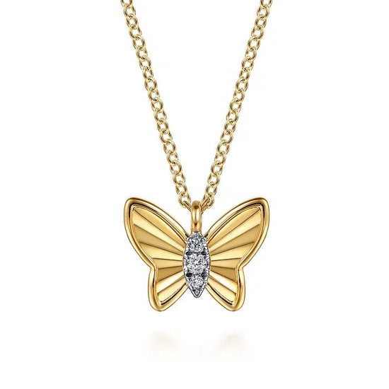 Gabriel & Co.Contemporary Diamond Butterfly Necklace in 14K Yellow Gold