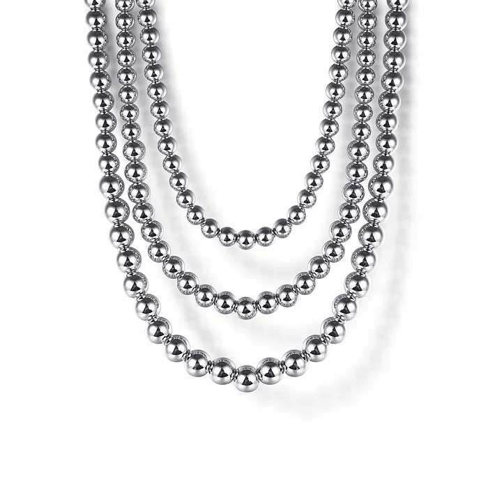 Gabriel & Co Bujukan Beads Three Layered Necklace in Sterling Silver