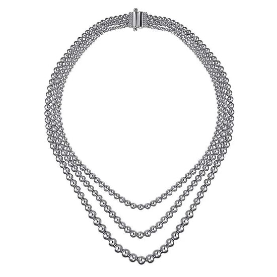 Gabriel & Co Bujukan Beads Three Layered Necklace in Sterling Silver