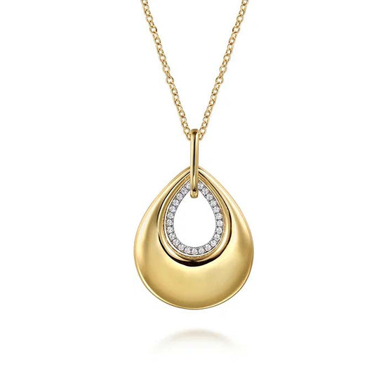 Gabriel & Co. Contemporary Pear Shape Diamond Pendant Necklace in 14K Yellow Gold