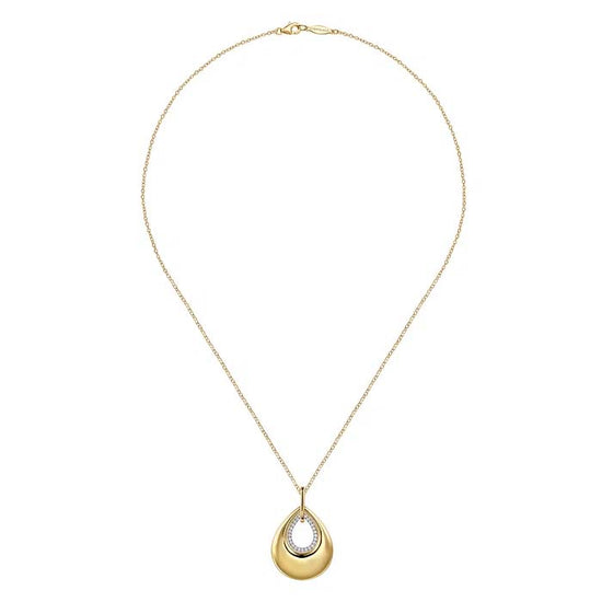 Gabriel & Co. Contemporary Pear Shape Diamond Pendant Necklace in 14K Yellow Gold