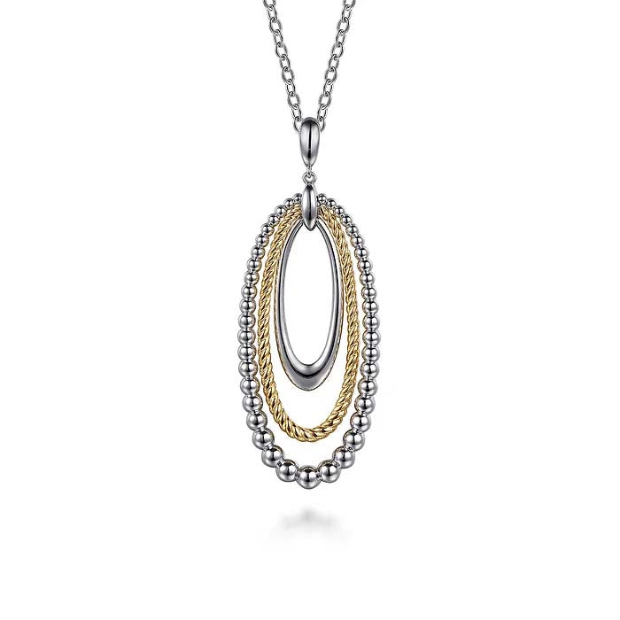 Gabriel & Co Bujukan Rope Circle Pendant Necklace in Sterling Silver and 14K Yellow Gold