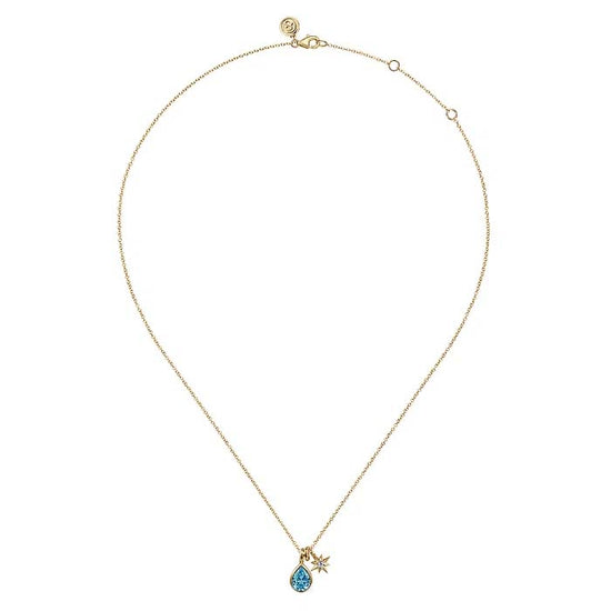 Gabriel & Co. Lasso Blue Topaz and Diamond Pendant Necklace in 14K Yellow Gold