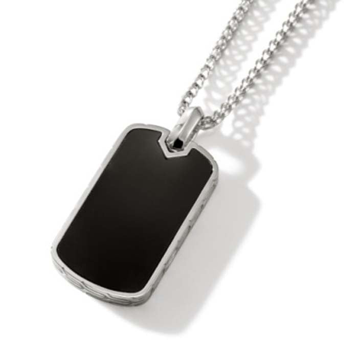John Hardy Black Onyx ID Pendant on Surf Chain Necklace in Sterling Silver