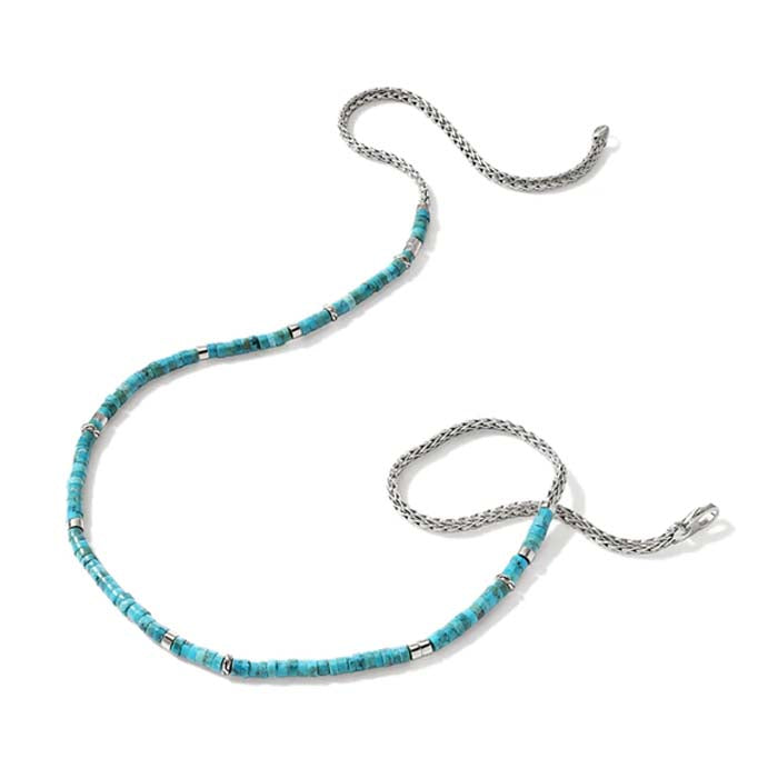 John Hardy 24" Turquoise Heishi Chain Necklace in Sterling Silver