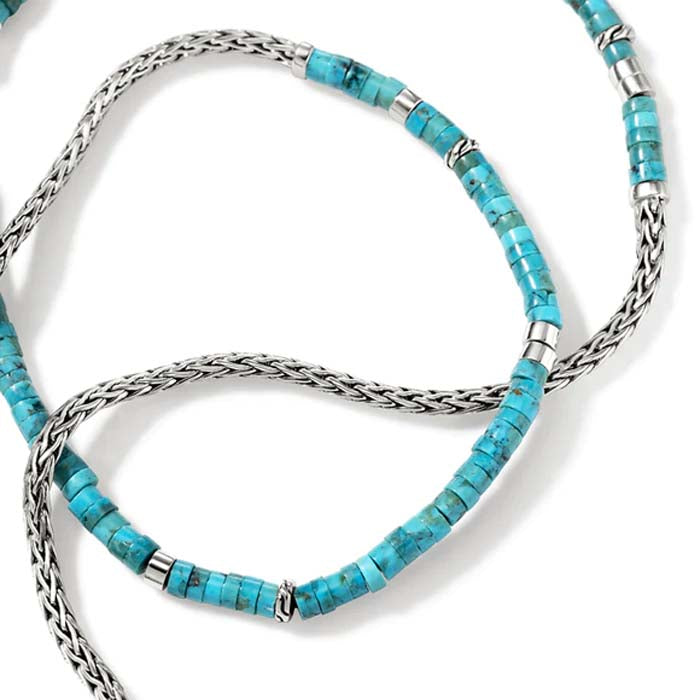 John Hardy 24" Turquoise Heishi Chain Necklace in Sterling Silver