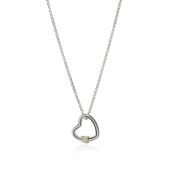 John Hardy Bamboo Heart Pendant Necklace with Diamonds in Sterling Silver and 14K Yellow Gold