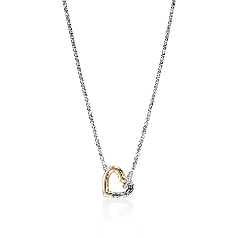 John Hardy Essential Heart Link Necklace with Diamonds in Sterling Silver and 14K Yellow Gold