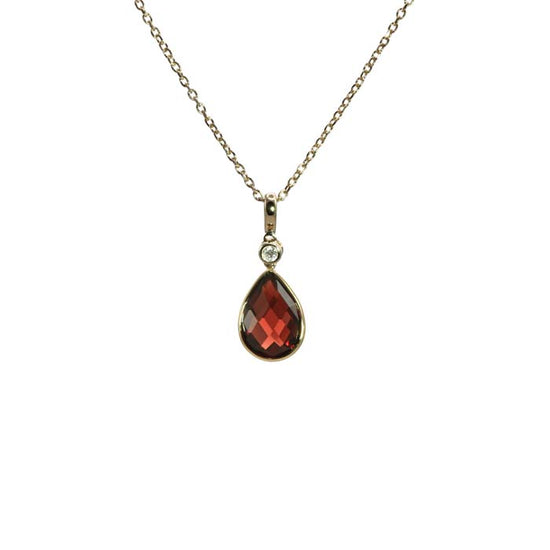Mountz Collection Pear Shaped Garnet Pendant with Diamond Detail in 14K Yellow Gold
