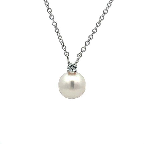 Mountz Collection Japanese Cultured Pearl and Diamond Necklace in 14K White Gold