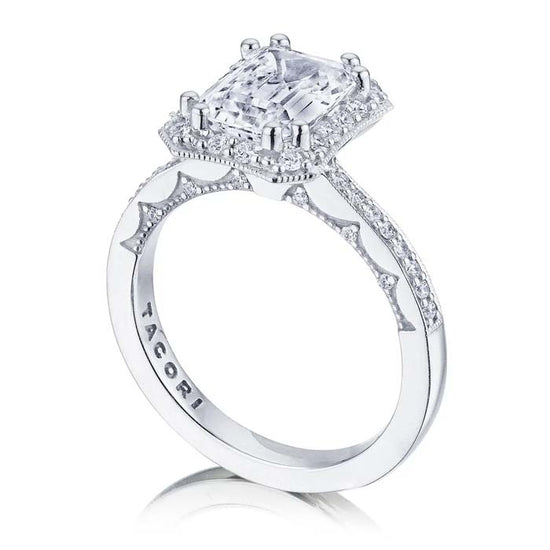 Tacori Coastal Crescent Emerald Halo Diamond Engagement Ring Semi-Mounting in 14K White Gold