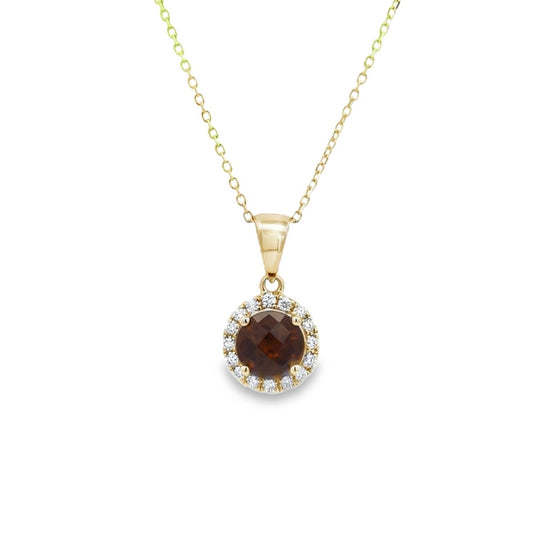 Mountz Collection Garnet and Diamond Halo Pendant Necklace in 14K Yellow Gold