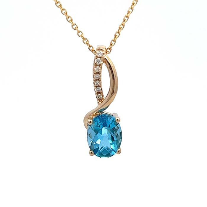 Mountz Collection Swiss Blue Topaz and Diamond Pendant in 14K Yellow Gold