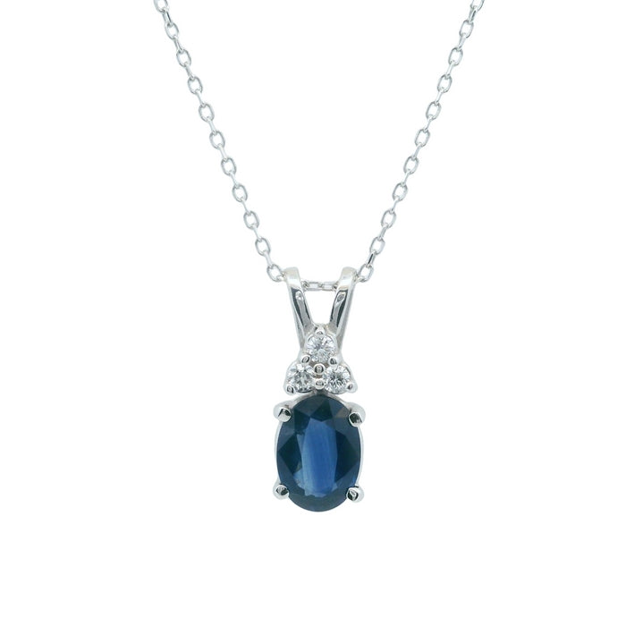 Mountz Collection Sapphire and Diamond Pendant Necklace in 14K White Gold