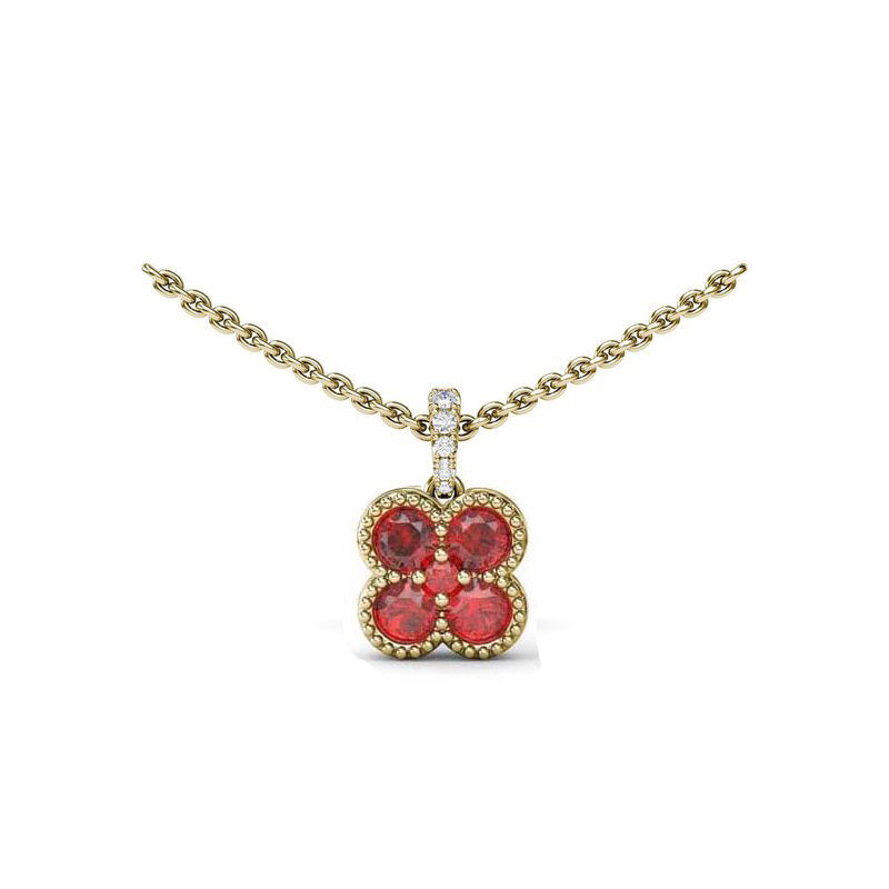 Fana Magnolia Milgrain Ruby Pendant Necklace in 14K Yellow Gold