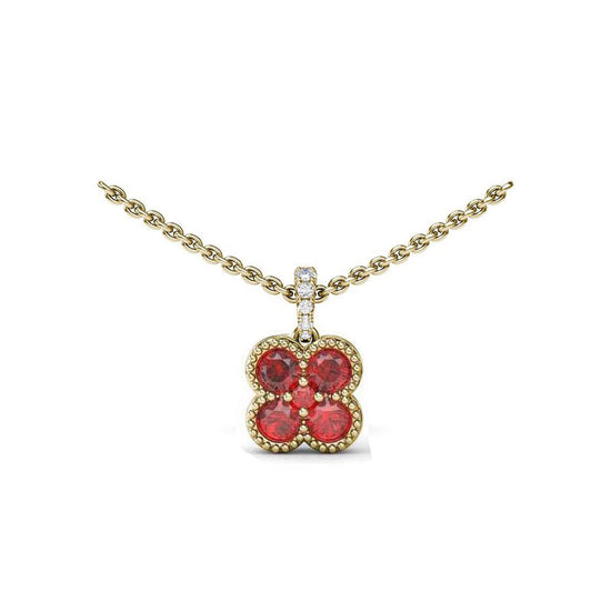 Fana Magnolia Milgrain Ruby Pendant Necklace in 14K Yellow Gold