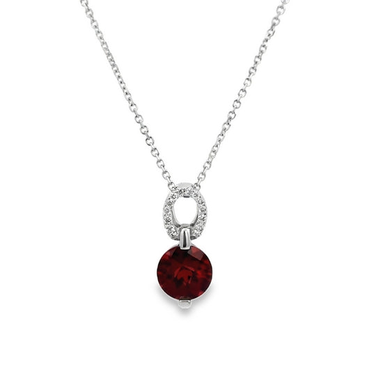 Mountz Collection Garnet and Diamond Pendant Necklace in 14K White Gold