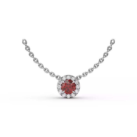 Fana Ruby and Diamond Halo Pendant Necklace in 14K White Gold