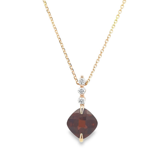 Mountz Collection Garnet and Diamond Pendant Necklace in 14K Yellow Gold