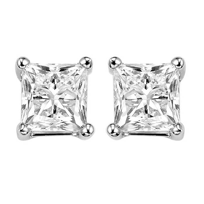 Mountz Collection 3/4CTW Princess Diamond Stud Earrings in 14K White Gold