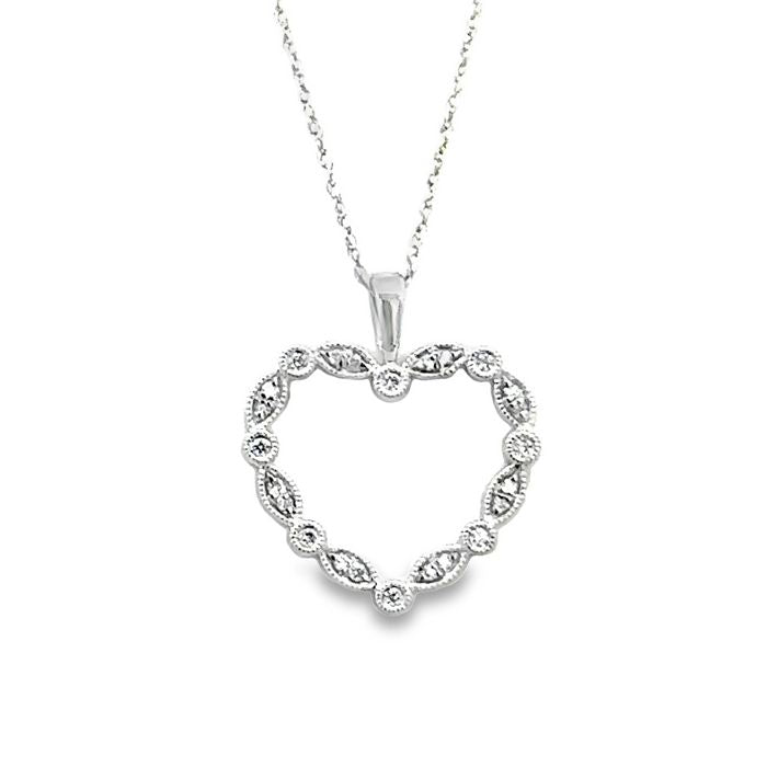 Mountz Collection Open Heart Diamond Pendant Necklace in 14K White Gold