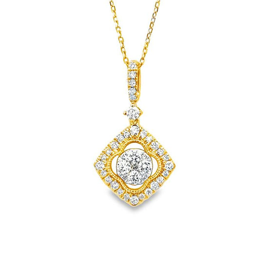 Mountz Collection Square Diamond Cluster Pendant Necklace in 14K Yellow and White Gold