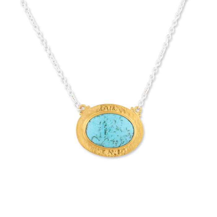 Lika Behar Pompei Pendant with Kingman Turquoise in Sterling Silver and 24K Yellow Gold