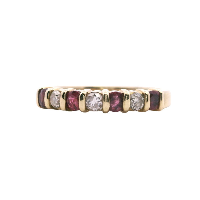 Estate Ruby and Diamond 7-Stone Ring in 14K Yellow Gold