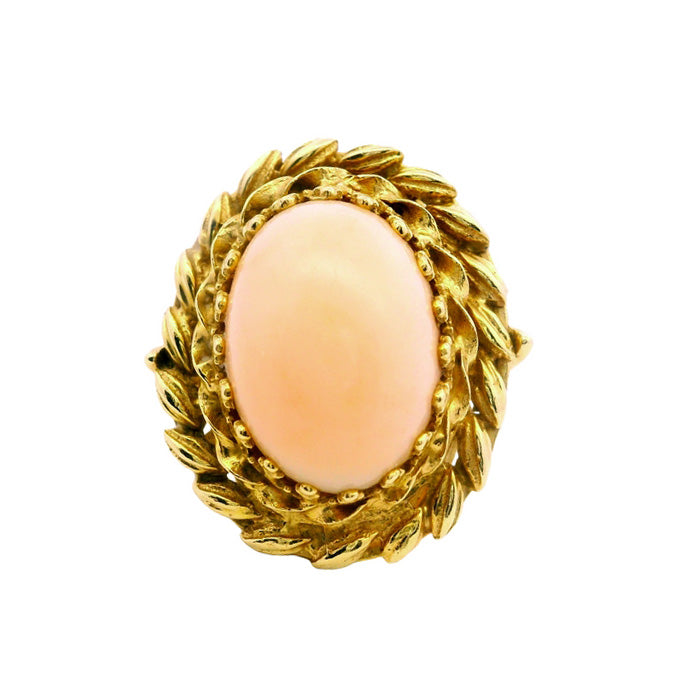 Estate Pink Coral Ring in 14K Yellow Gold