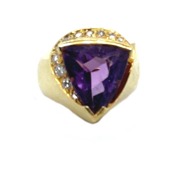 Estate Amethyst and Diamond RIng in 18K Yellow Gold