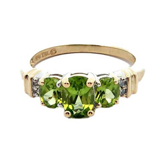 Estate Peridot and Diamond Ring in 14K Yellow Gold