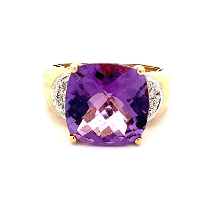 Estate Amethyst Ring with Diamond Accents in 14K Yellow Gold