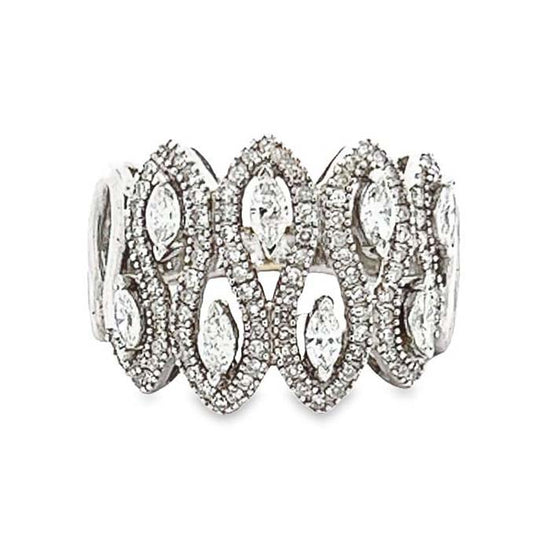 Estate Marquise and Round Diamond Cocktail Ring in 14K White Gold