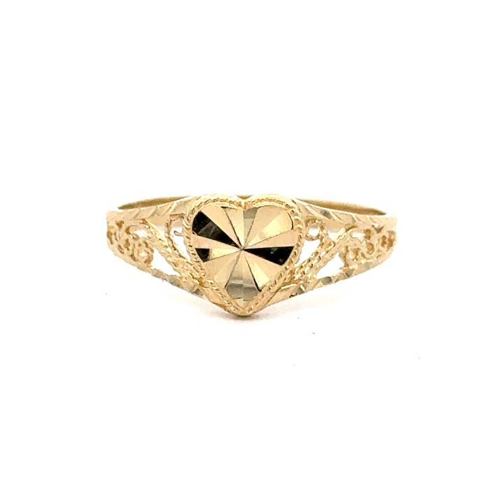 Estate Diamond-Cut Heart Ring in 14K Yellow Gold