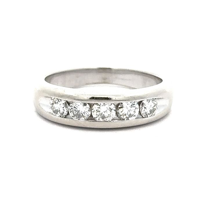 Estate Five Diamond Channel Set Wedding Band in 14K White Gold