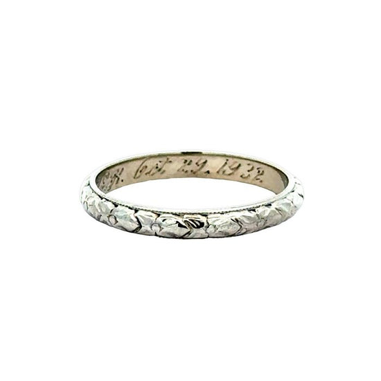 Estate 2.4mm Engraved Wedding Band in 18K White Gold