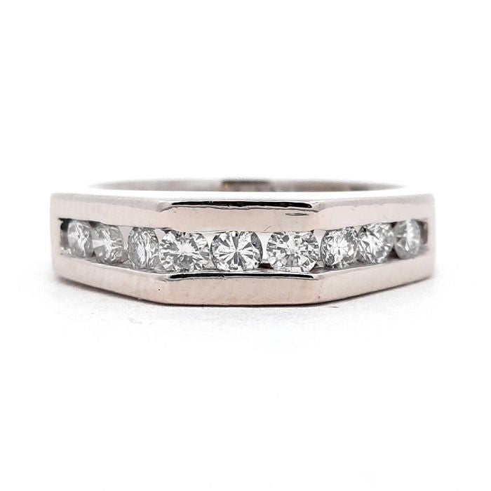 Estate Beveled Top Diamond Wedding Band in 14K White Gold