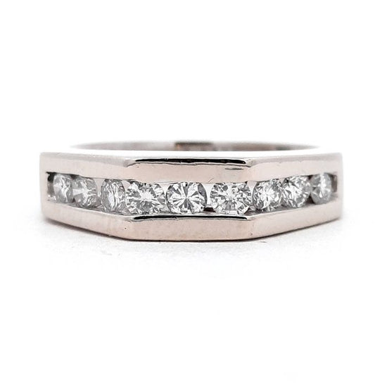 Estate Beveled Top Diamond Wedding Band in 14K White Gold