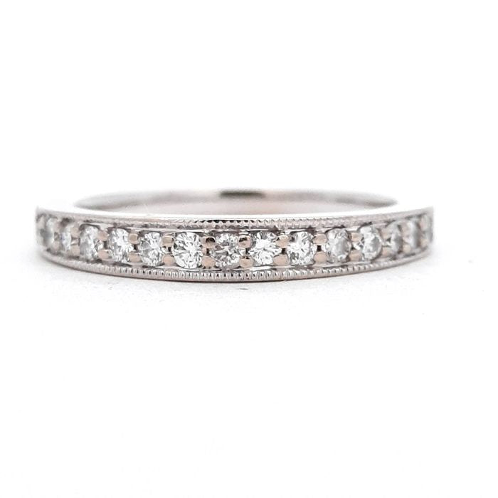 Estate Diamond Wedding Band with Milgrain Detail in 14K White Gold